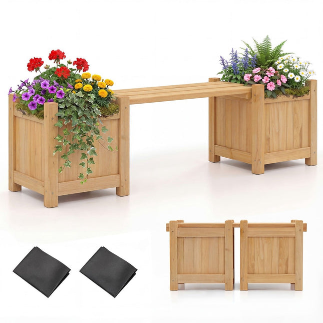 Holzbank mit 2 seitlichen Pflanzkästen, Teaköl-Finish