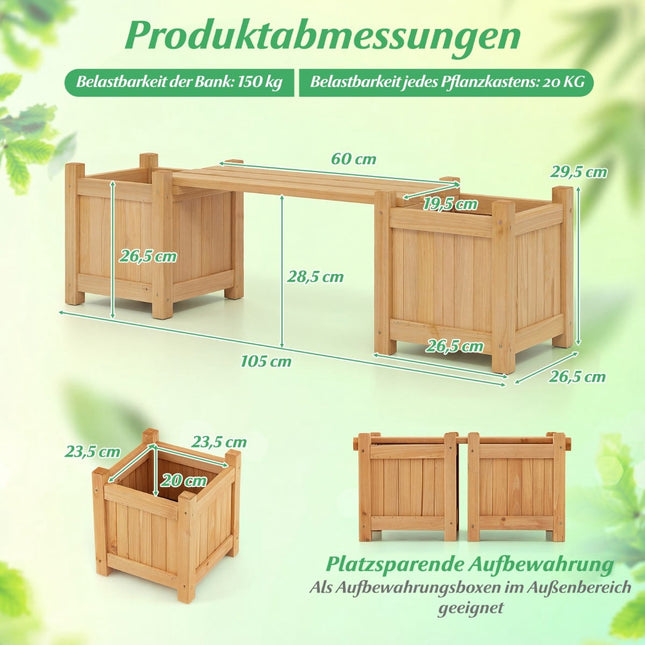 Holzbank mit 2 seitlichen Pflanzkästen, Teaköl-Finish