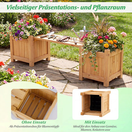 Holzbank mit 2 seitlichen Pflanzkästen, Teaköl-Finish