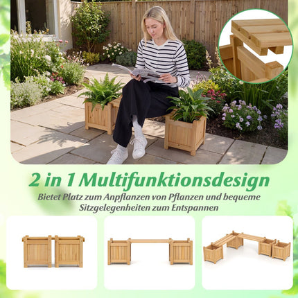 Holzbank mit 2 seitlichen Pflanzkästen, Teaköl-Finish
