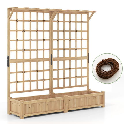Wooden Planter Box with Trellis and Roof, 3-in-1 Design