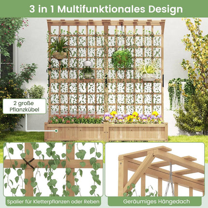 Wooden Planter Box with Trellis and Roof, 3-in-1 Design