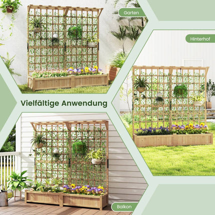 Wooden Planter Box with Trellis and Roof, 3-in-1 Design