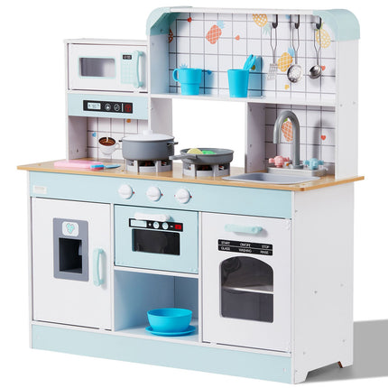 Wooden Play Kitchen Set With Lights, Sounds, 24-Piece Accessories