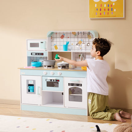 Wooden Play Kitchen Set With Lights, Sounds, 24-Piece Accessories