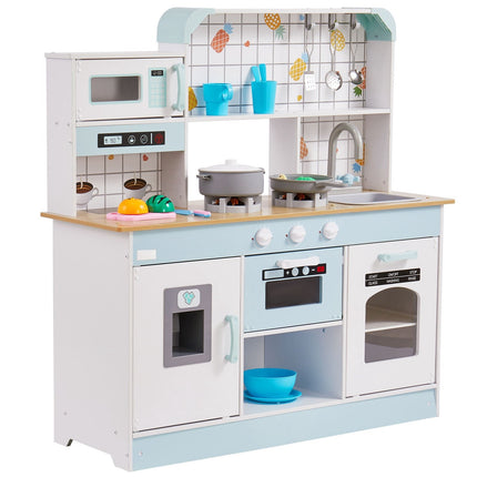 Wooden Play Kitchen Set With Lights, Sounds, 24-Piece Accessories