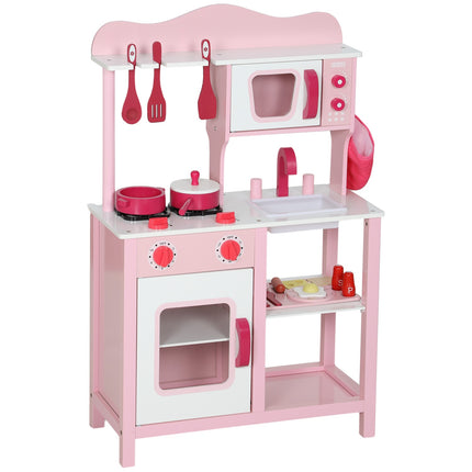 Spielküche aus Holz mit Zubehör – Rosa, Kompakt