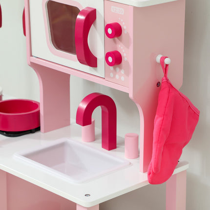 Spielküche aus Holz mit Zubehör – Rosa, Kompakt