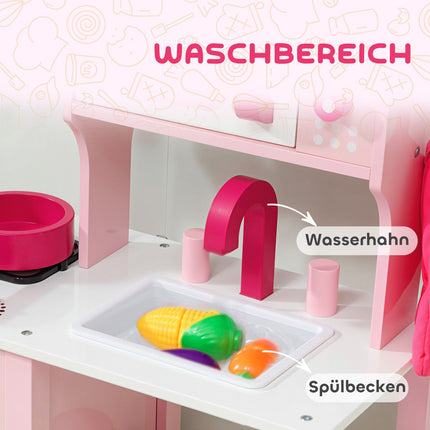Spielküche aus Holz mit Zubehör – Rosa, Kompakt