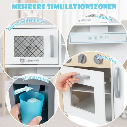 Hölzerne Spielküche mit Mikrowelle, 18 Zubehörteilen