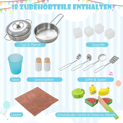 Hölzerne Spielküche mit Mikrowelle, 18 Zubehörteilen