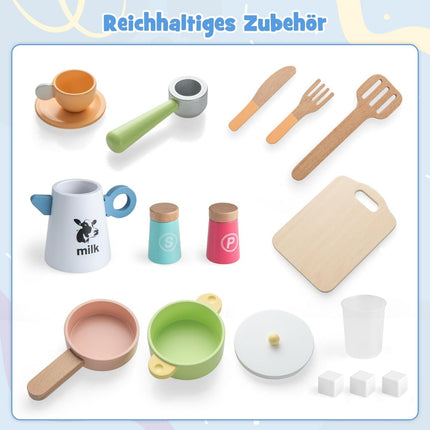 Spielküche aus Holz mit Mikrowelle und Zubehör