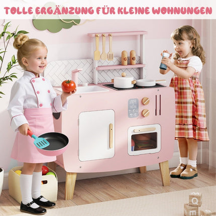 Spielküchen-Set aus Holz mit Herd, Spüle und Zubehör