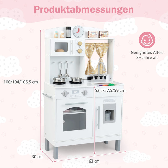 Spielküche aus Holz mit verstellbaren Höhen und Zubehör