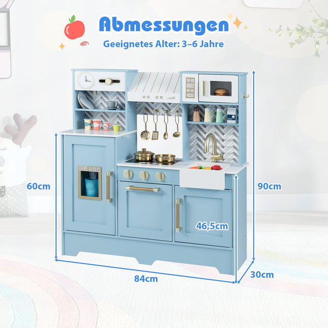 Wooden Play Kitchen with Coffee Machine & Ice Dispenser