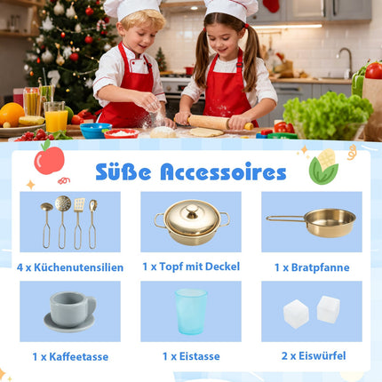 Wooden Play Kitchen with Coffee Machine & Ice Dispenser