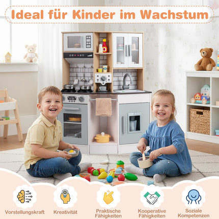 Spielküche aus Holz mit Licht, Sound, Eiswürfelbereiter – Grau