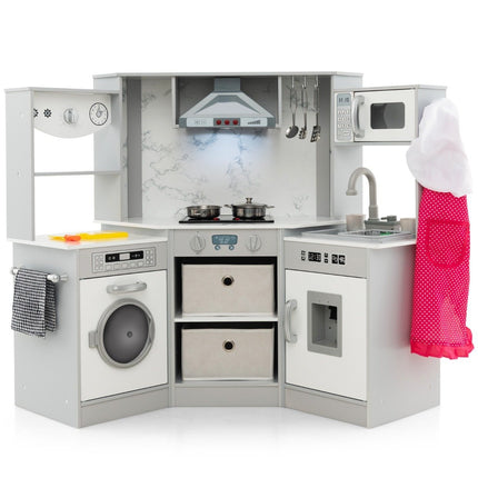Hölzerne Spielküche mit Licht, Sound, Wasserspender & Waschmaschine