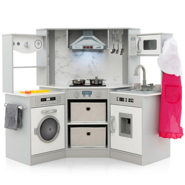 Hölzerne Spielküche mit Licht, Sound, Wasserspender & Waschmaschine