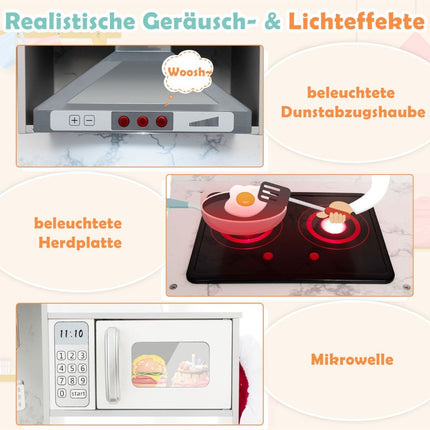 Hölzerne Spielküche mit Licht, Sound, Wasserspender & Waschmaschine