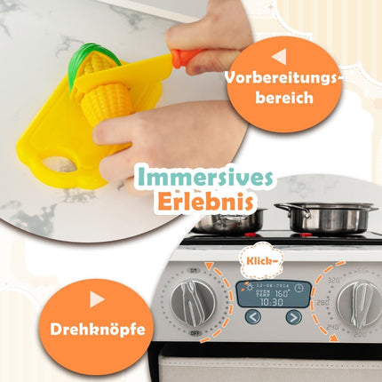 Hölzerne Spielküche mit Licht, Sound, Wasserspender & Waschmaschine