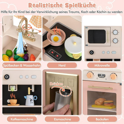 Wooden Play Kitchen with Microwave, Pink, 102x35x110 cm