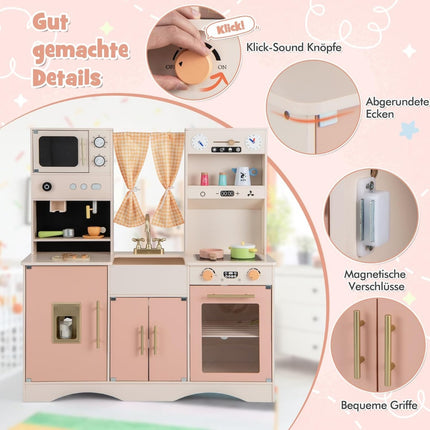 Wooden Play Kitchen with Microwave, Pink, 102x35x110 cm