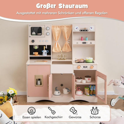 Wooden Play Kitchen with Microwave, Pink, 102x35x110 cm