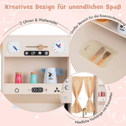 Wooden Play Kitchen with Microwave, Pink, 102x35x110 cm