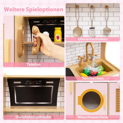 Holzspielküche mit Rattan-Türen, Licht & Sound, Pink