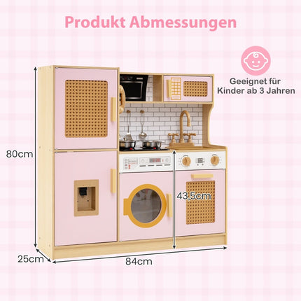 Holzspielküche mit Rattan-Türen, Licht & Sound, Pink