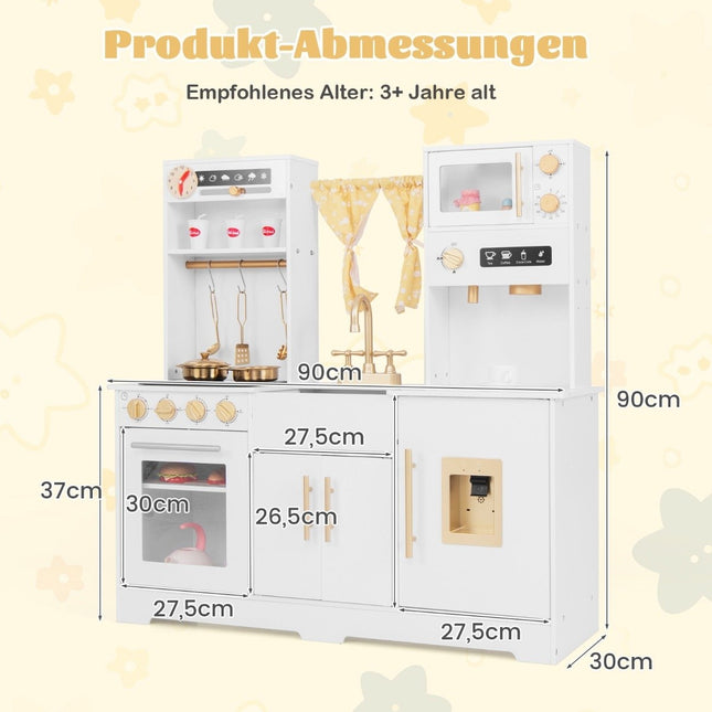 Wooden Play Kitchen with Sink & Accessories for Kids