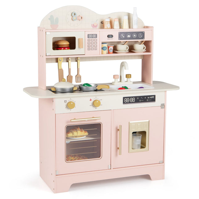 Spielküche aus Holz mit Stauraum & 17 Zubehörteilen, Pink