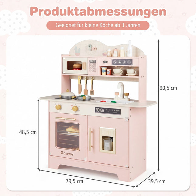 Spielküche aus Holz mit Stauraum & 17 Zubehörteilen, Pink