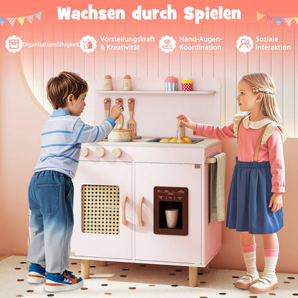 Holzspielküche mit Stauraum, Licht und Sound, Rosa