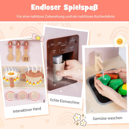 Holzspielküche mit Stauraum, Licht und Sound, Rosa