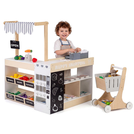 Hölzernes Kaufmannsladen-Set mit Einkaufswagen & Kasse