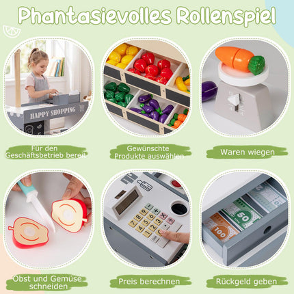 Hölzernes Kaufmannsladen-Set mit Einkaufswagen & Kasse