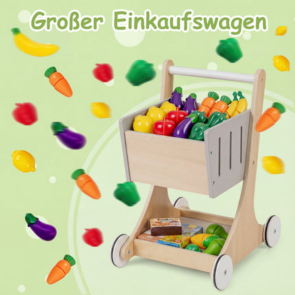 Hölzernes Kaufmannsladen-Set mit Einkaufswagen & Kasse