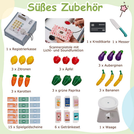 Hölzernes Kaufmannsladen-Set mit Einkaufswagen & Kasse