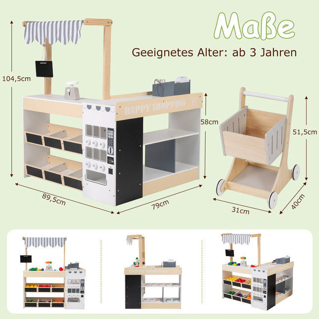 Wooden Play Store Set with Shopping Cart & Cash Register