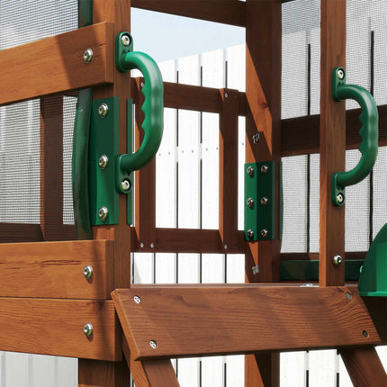 Holz-Spielturm mit Rutsche, Schaukeln, Kletterwand für Kinder