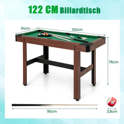 Billardtisch aus Holz mit Zubehör, 122 cm – grünes Filz