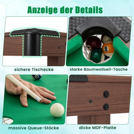 Billardtisch aus Holz mit Zubehör, 122 cm – grünes Filz