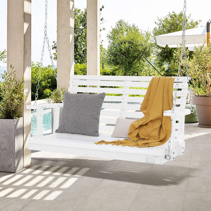 Wooden Porch Swing 4 Ft, White, 880 Lb, With Chains