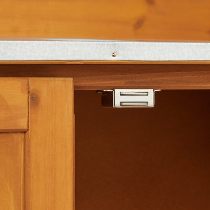 Wooden Potting Bench with Cupboard and Pewter Top