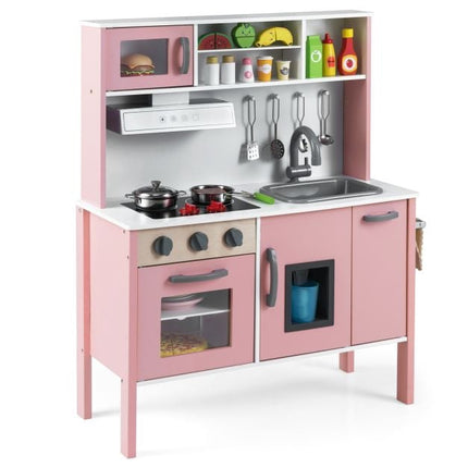 Wooden Pretend Play Kitchen Set, Pink White, Ages 3–6