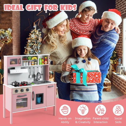 Wooden Pretend Play Kitchen Set, Pink White, Ages 3–6