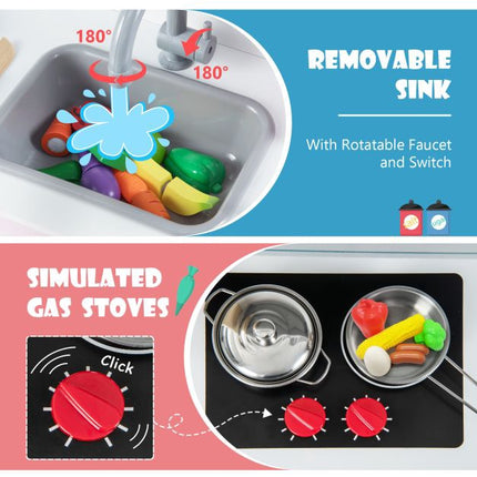Wooden Pretend Play Kitchen Set, Pink White, Ages 3–6