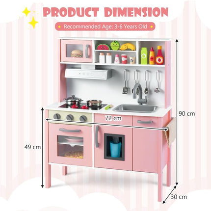 Wooden Pretend Play Kitchen Set, Pink White, Ages 3–6